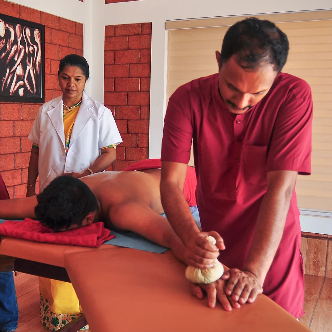 An image Ayurvedic treatment and process at Indimasi Ayurvedic healing Village
